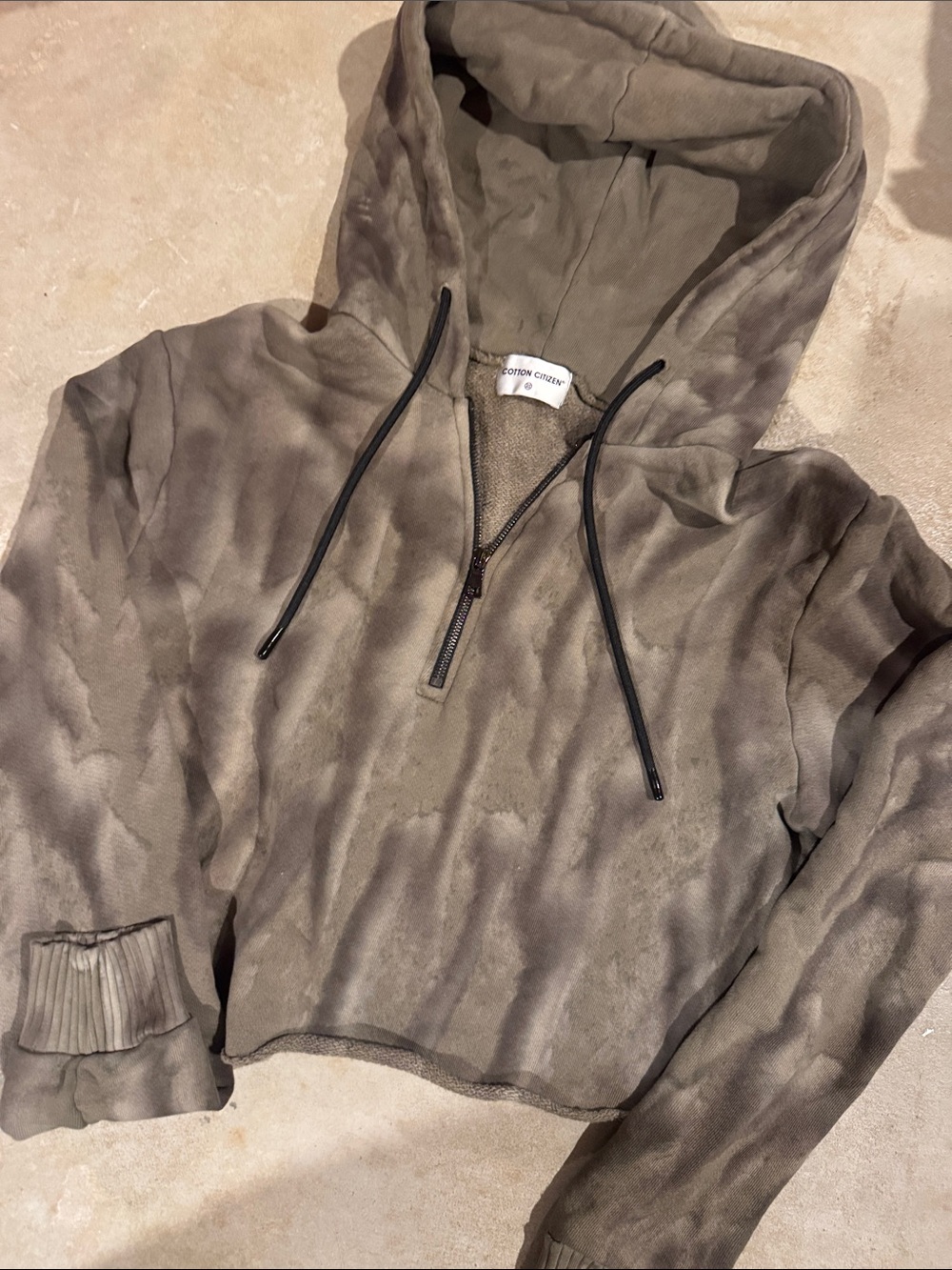 COTTON CITIZEN Brooklyn cropped zip Taupe Hooded Sweatshirt